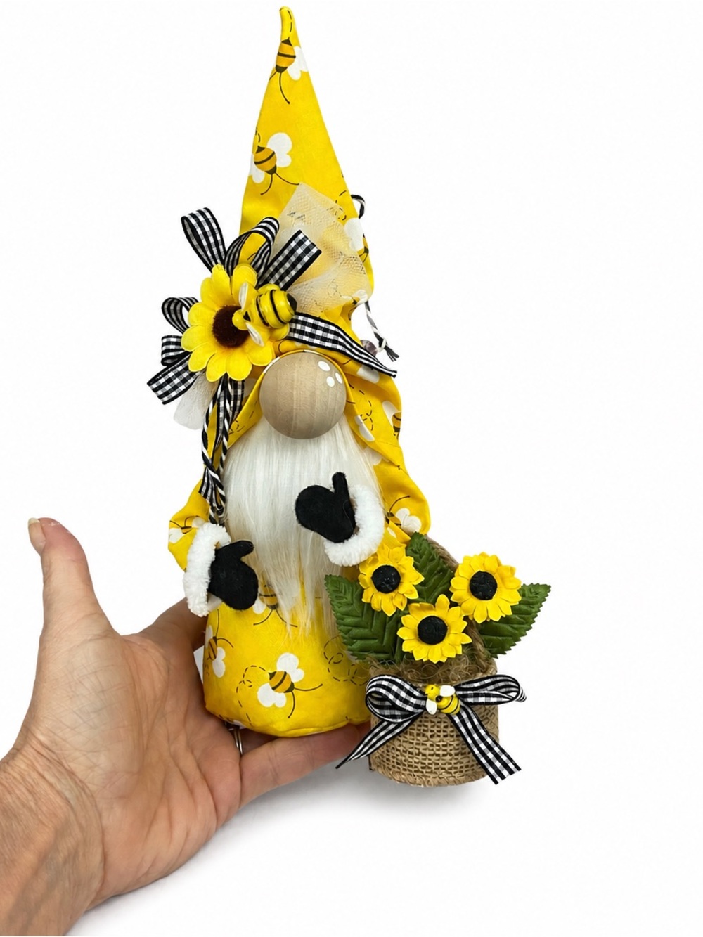 Bee Gnome w/ Sunflowers | Handmade Spring Decor